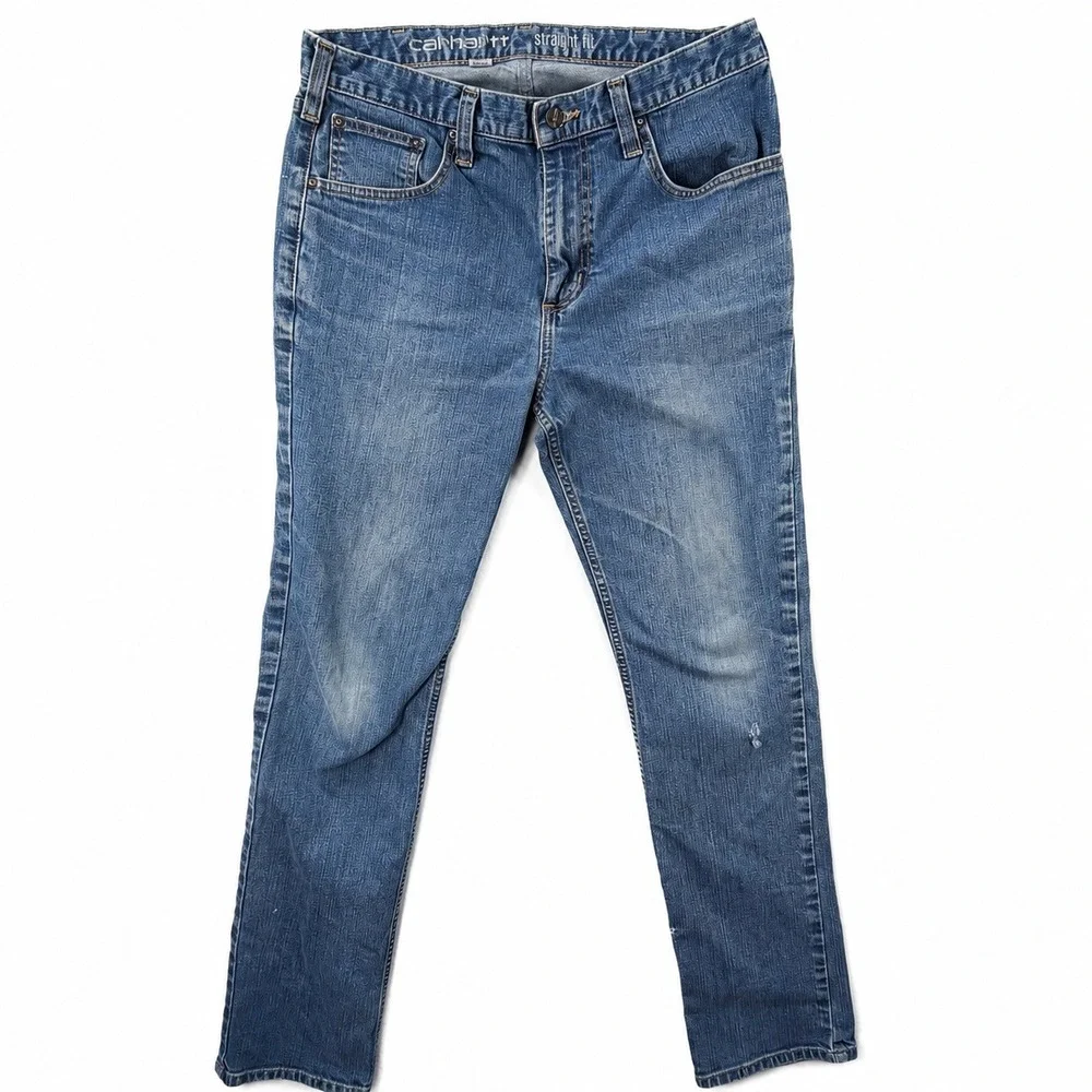Carhartt Straight Fit Jeans Mens 33x34 Blue Medium Wash Denim Workwear Pants